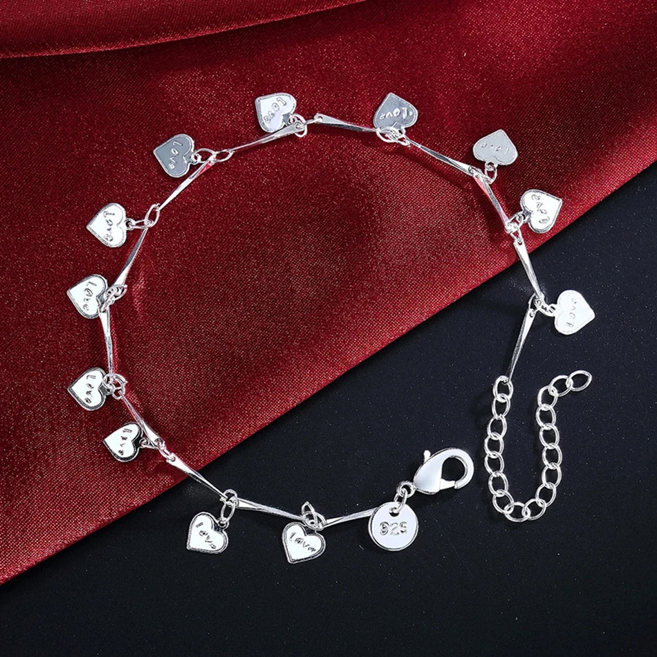 LOVE Heart Card Chain Bracelet 925 Sterling Silver Fashion Christmas Gift