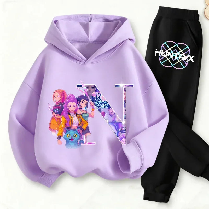 Kids Kpop Demon Hunters Anime Huntrix Sweatshirt & Pants Fashion Tracksuit