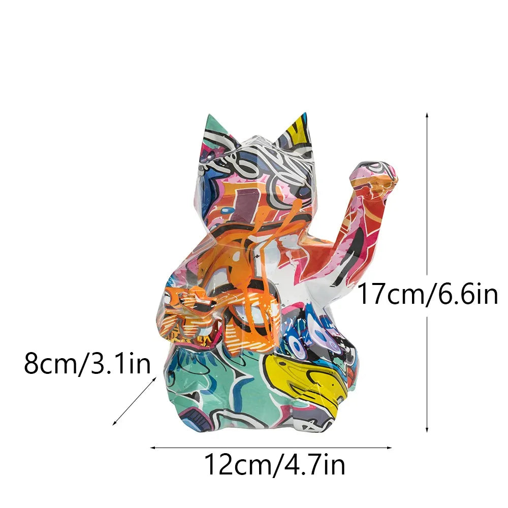 Geometric Abstract Lucky Cat Home Shop Decoration Resin Figurines Wall Shelf Modern Art