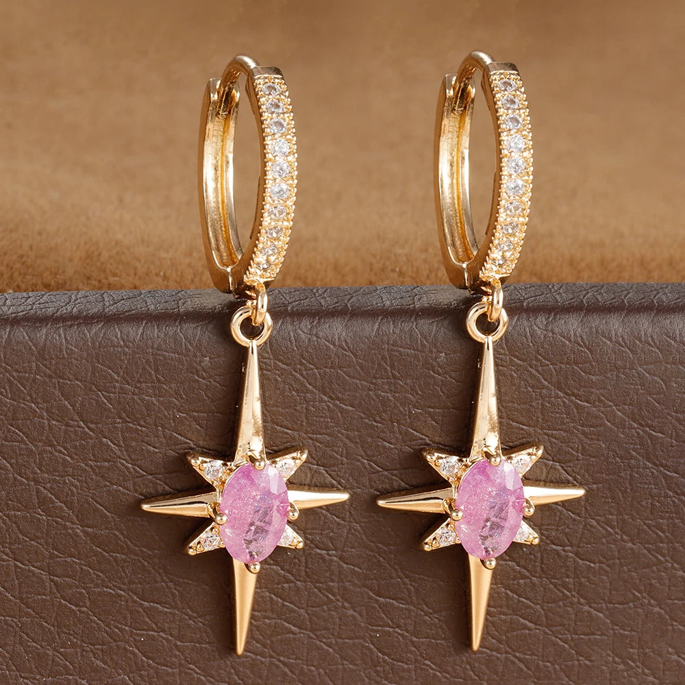 Luxury Crystal Zirconia Star Hoop Earrings Gold Plated Geometric