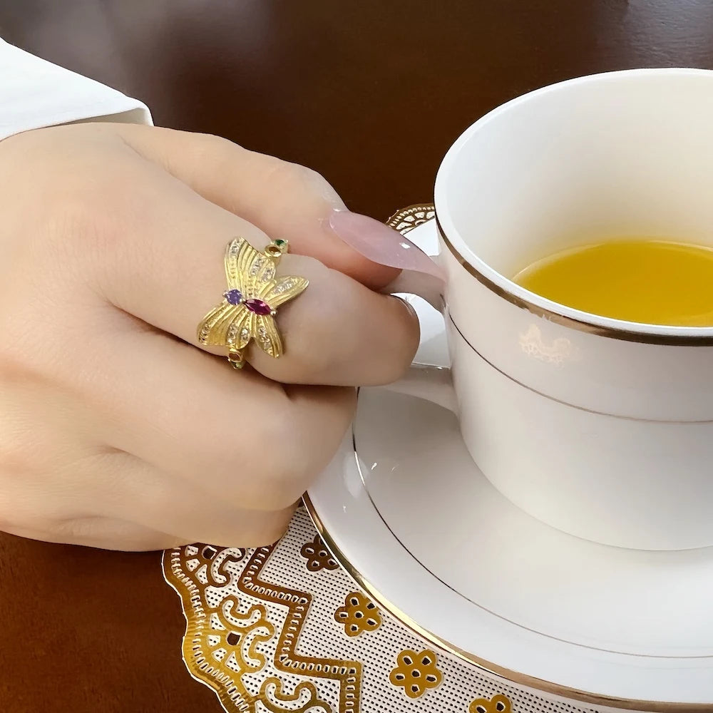 Delicate Butterfly Gold Ring 925 Sterling Silver Lucky Jewellery Women Gift