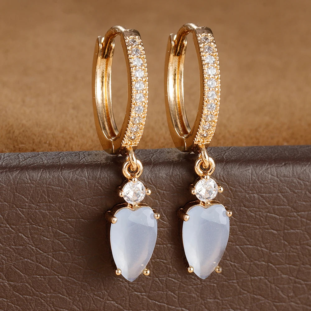 2PCS New Design Stainless Steel Heart Hoop Earring Vintage Zirconia
