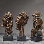 16cm Set of 3 Abstract Sculpture Resin Silence Is Gold Statue Office Bookshelf Object
