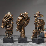16cm Set of 3 Abstract Sculpture Resin Silence Is Gold Statue Office Bookshelf Object