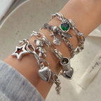 100% Solid 925 Sterling Silver Metal Bracelet for Women Men Vintage Heart Letters Handmade Simple Birthday Gift