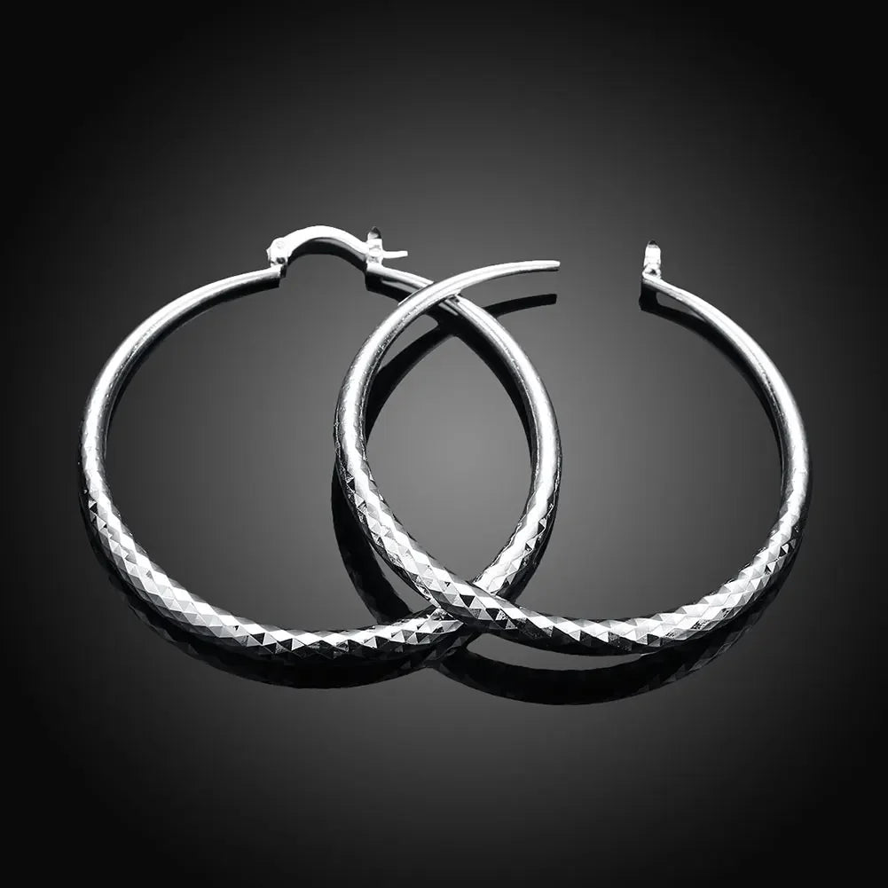 925 Sterling Silver 5cm Circle Hoop Earrings Women Fashion Wedding Holiday