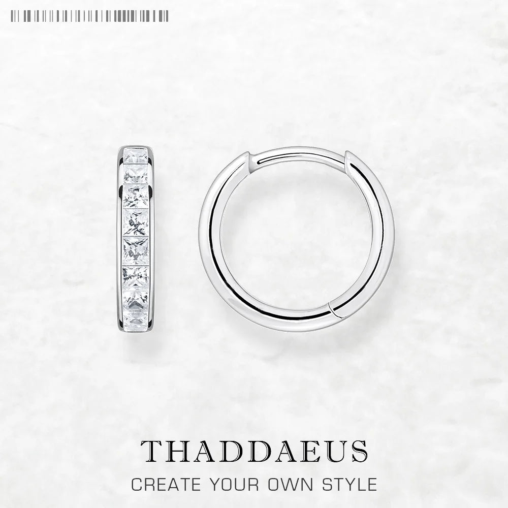 White Zircon Hinged Hoop Earrings Creole 925 Sterling Silver Glam