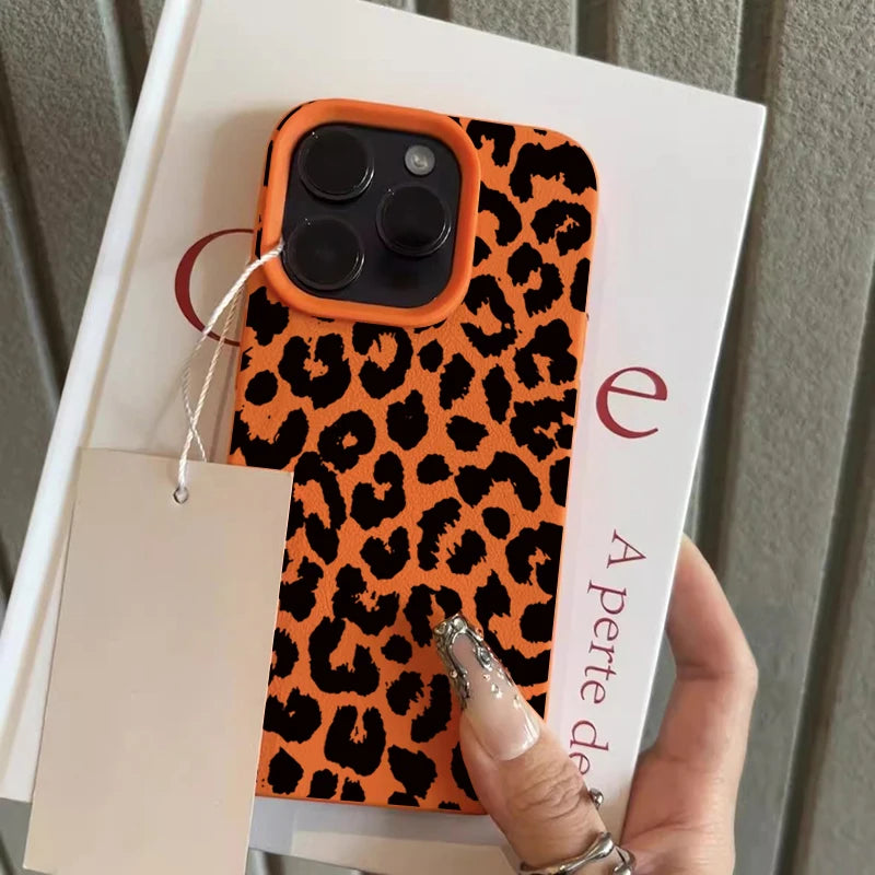 Black Leopard Print Lychee Case for iPhone 17 16 15 14 13 Pro Max