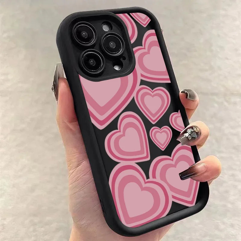 Pink Heart-Shaped Silicone Case for iPhone 17 16 15 14 13 12 11 Pro Max XR