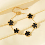 White Flower Stainless Steel Bracelet Five-Leaf Clover Wrist Jewellery