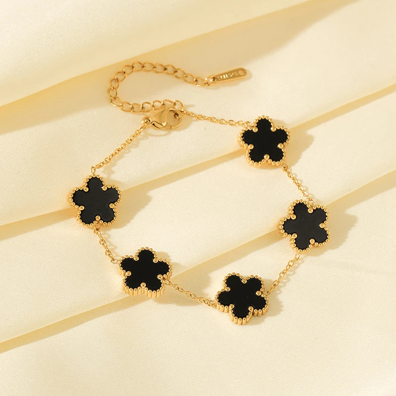 White Flower Stainless Steel Bracelet Five-Leaf Clover Wrist Jewellery