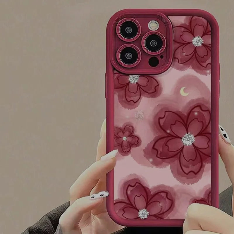 Moonlit Red Flower Case for iPhone 17 16 15 14 13 12 11 Pro Max Plus 17 Air