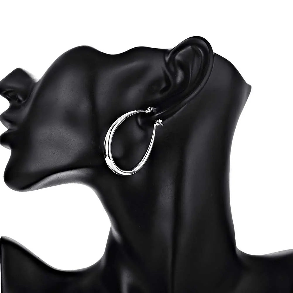 925 Sterling Silver 40mm U-Shaped Hoop Earrings Women Charm Wedding Jewellery