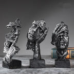16cm Set of 3 Abstract Sculpture Resin Silence Is Gold Statue Office Bookshelf Object