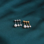 2PCS Stainless Steel Pearl Ear Studs Earrings Women Men 3-5mm