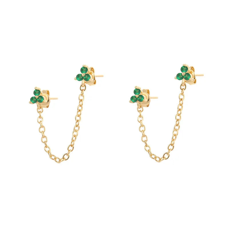 New Stainless Steel Cubic Zirconia Link Chain Ear Studs Triangle