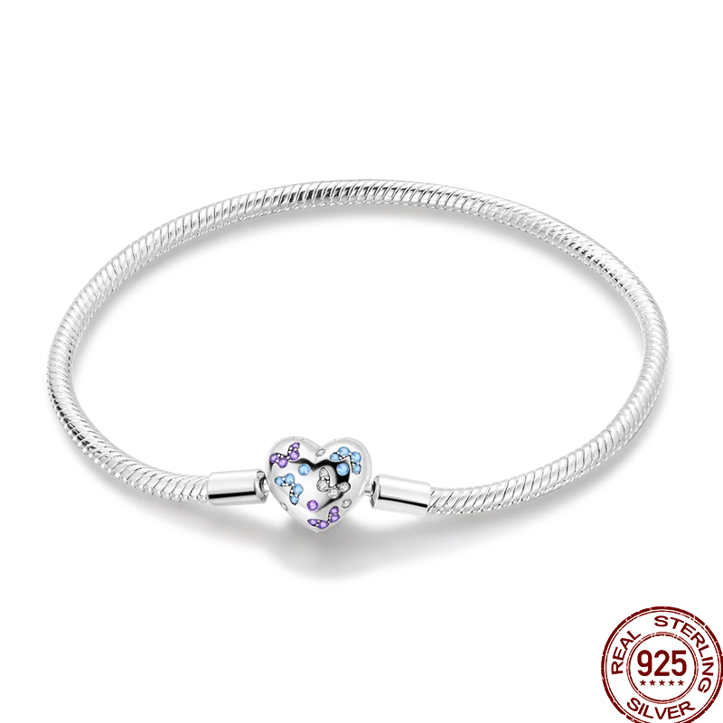925 Silver 17-20CM Heart Pave Zirconia Original Bracelets Infinity Bracelet Fit DIY Charms Bead Birthday Jewelry Gifts Hot Sale