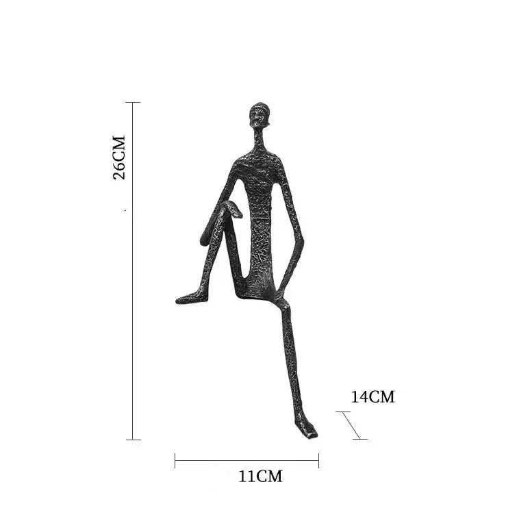 Modern Abstract Thin Metal Figure Sculpture Set Sitting Thinker Figurine Iron Art