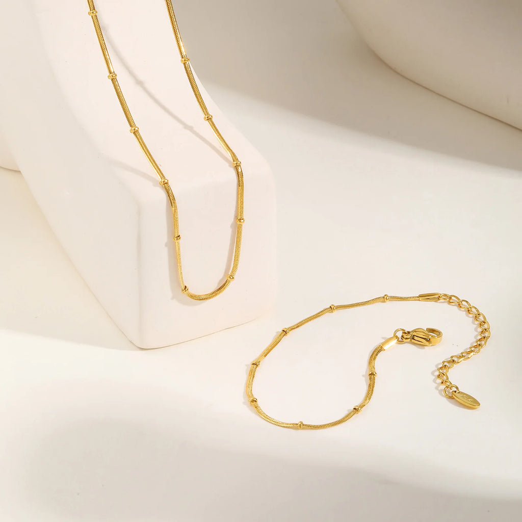 Stainless Steel Snake Ball Bead Chain Bracelet For Women, 18k Gold Plated Thin Link Layered Hand Wristband Christmas Gift