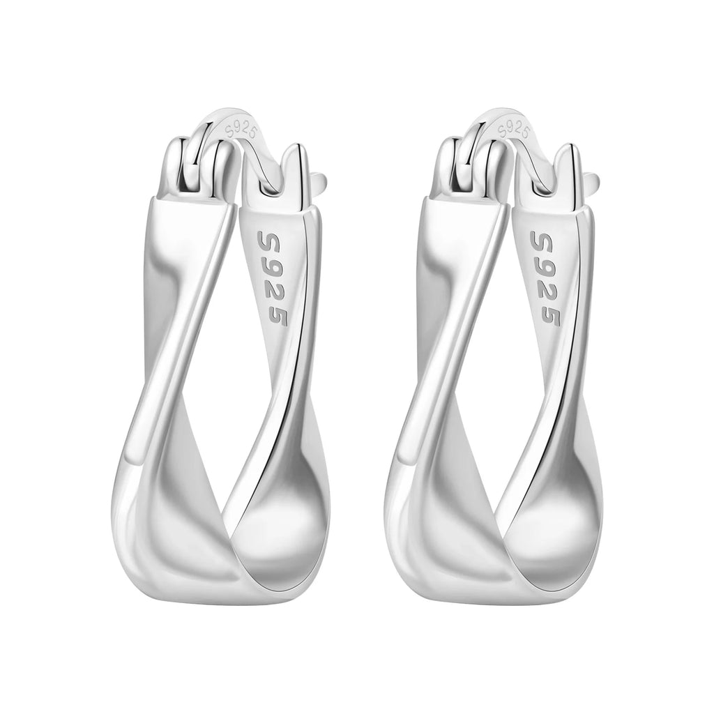 925 Sterling Silver Square Chain Stone Inlaid Hoop Earrings Trendy Jewellery