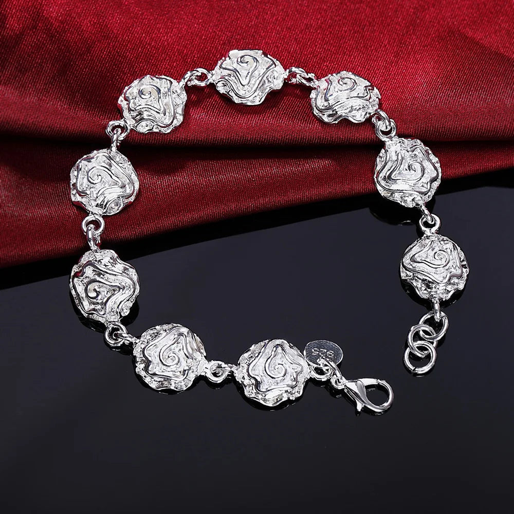 Square Solid Chain Bracelet 925 Sterling Silver Men Women Party Fashion Gift