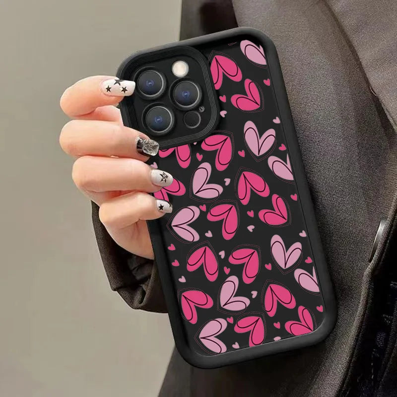 Pink Heart-Shaped Silicone Case for iPhone 17 16 15 14 13 12 11 Pro Max XR