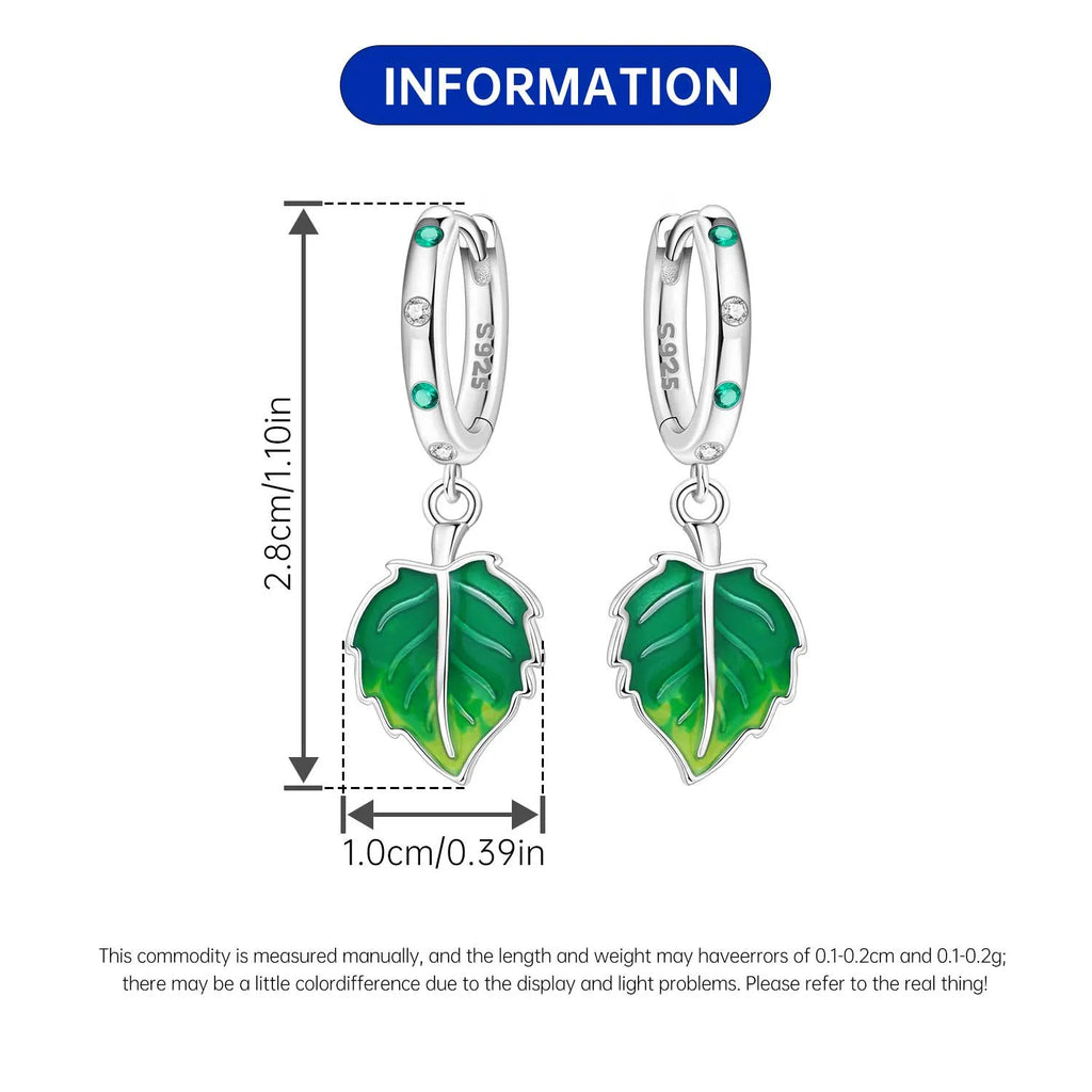 925 Sterling Silver Fresh Green Leaf Drop Earrings Anniversary Trendy Gift