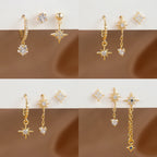 3PCS Gold Colour Star Earrings Set Zircon Pendant Stainless Steel