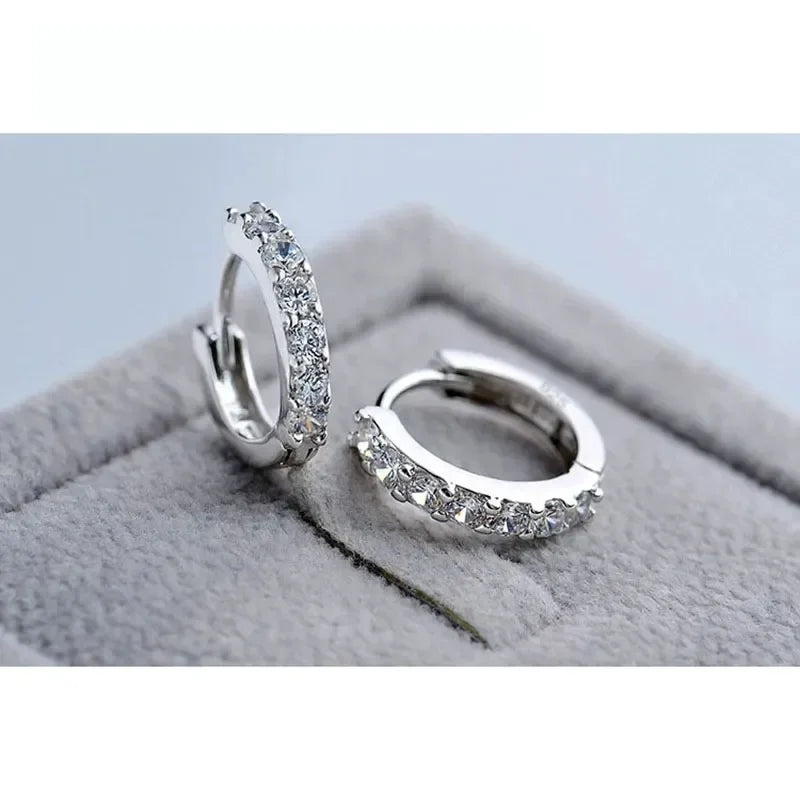 925 Sterling Silver Plated Rhinestone Crystal Hoop Earrings Luxury Women Gift