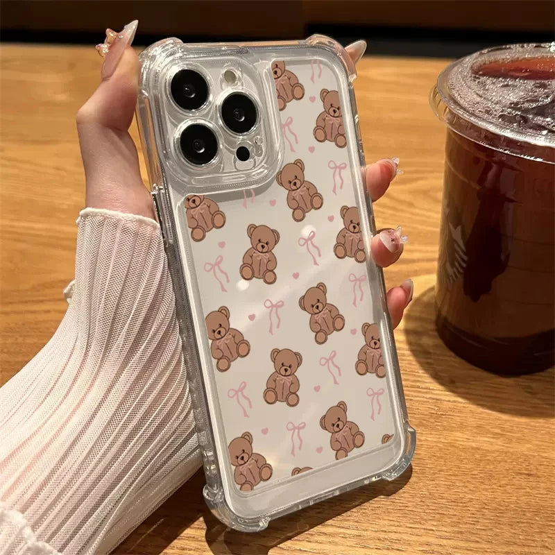 Little Bear Bow Clear Case for iPhone 17 16 15 14 13 12 Pro Max