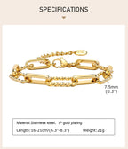 Women Stainless Steel Chain Bracelet,18K Gold Plated Twist Paperclip Adjustable Link Bracelet,Chunky Stackable Layered Jewelry