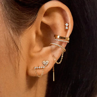 Trendy Gold Colour Long Tassel Chain Hanging Earrings Heart Clips