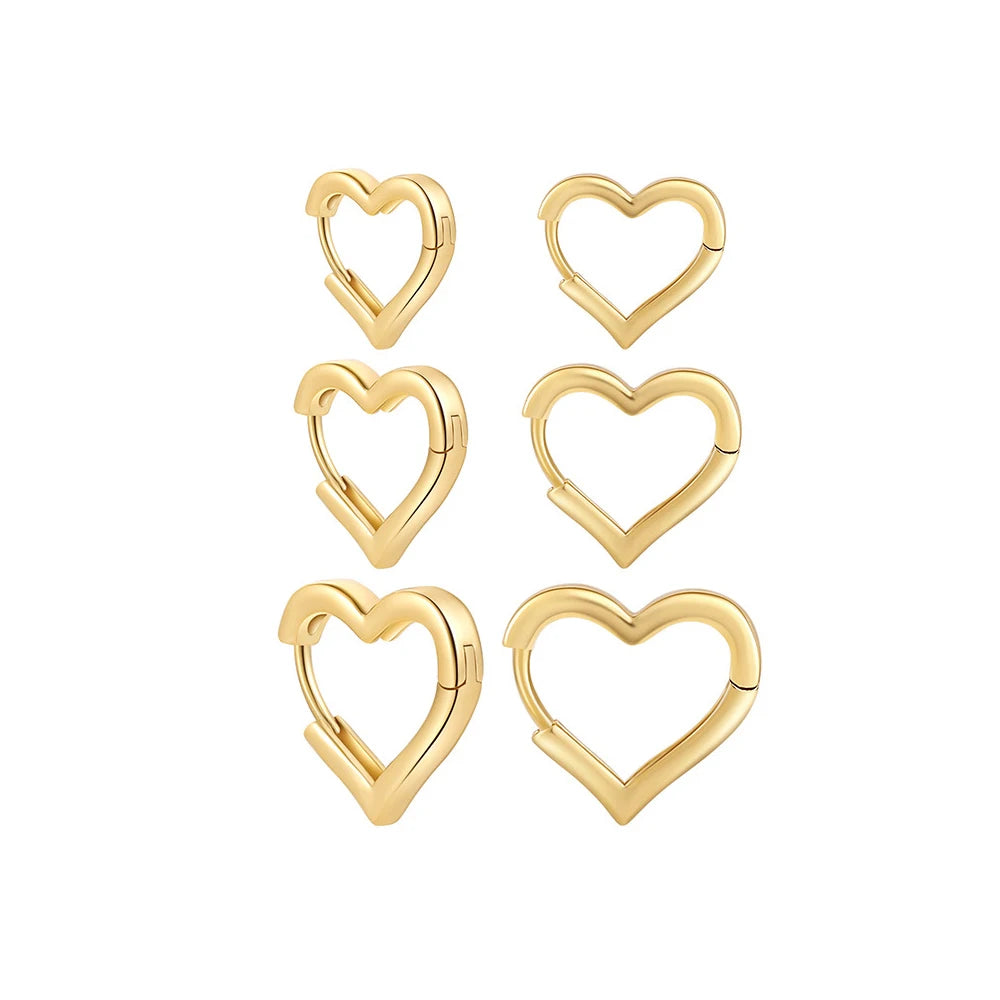 Fashion Stainless Steel Smooth Heart Hoop Earrings Gold Colour Punk