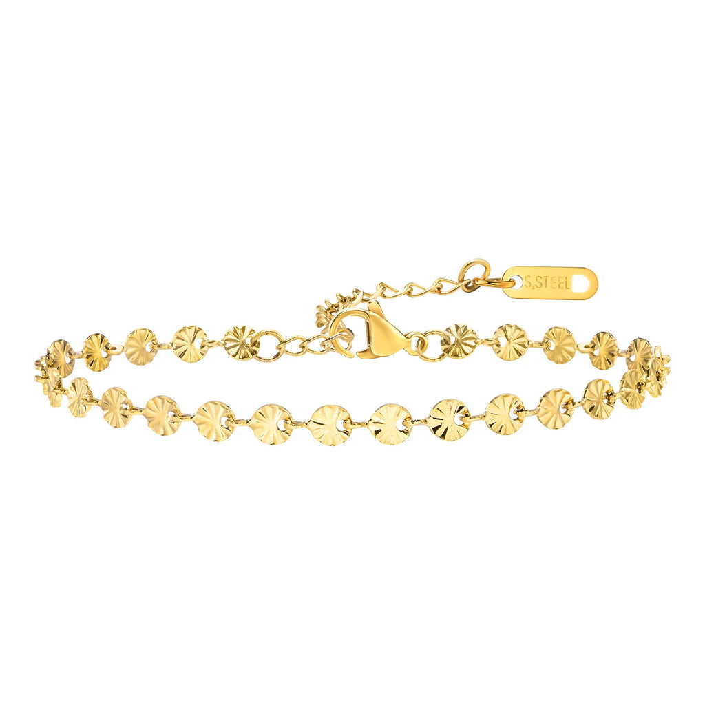 Texture Discs Bracelet Adjustable for Women, Stainless Steel Gold Plated Boho Minimalist Stacking Layered Jewelry
