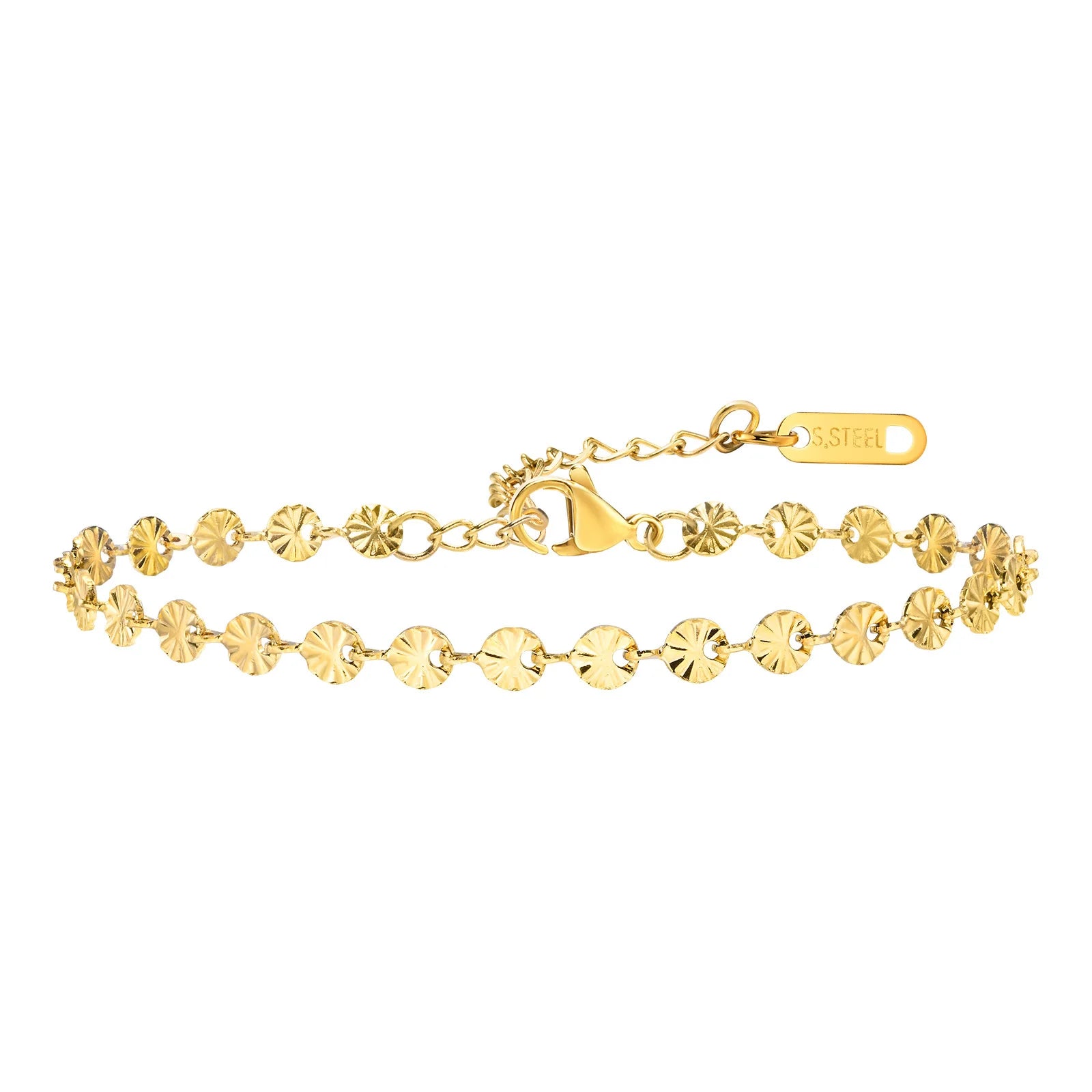 Texture Discs Bracelet Adjustable for Women, Stainless Steel Gold Plated Boho Minimalist Stacking Layered Jewelry