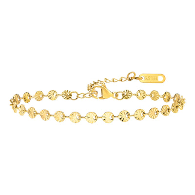 Texture Discs Bracelet Adjustable for Women, Stainless Steel Gold Plated Boho Minimalist Stacking Layered Jewelry