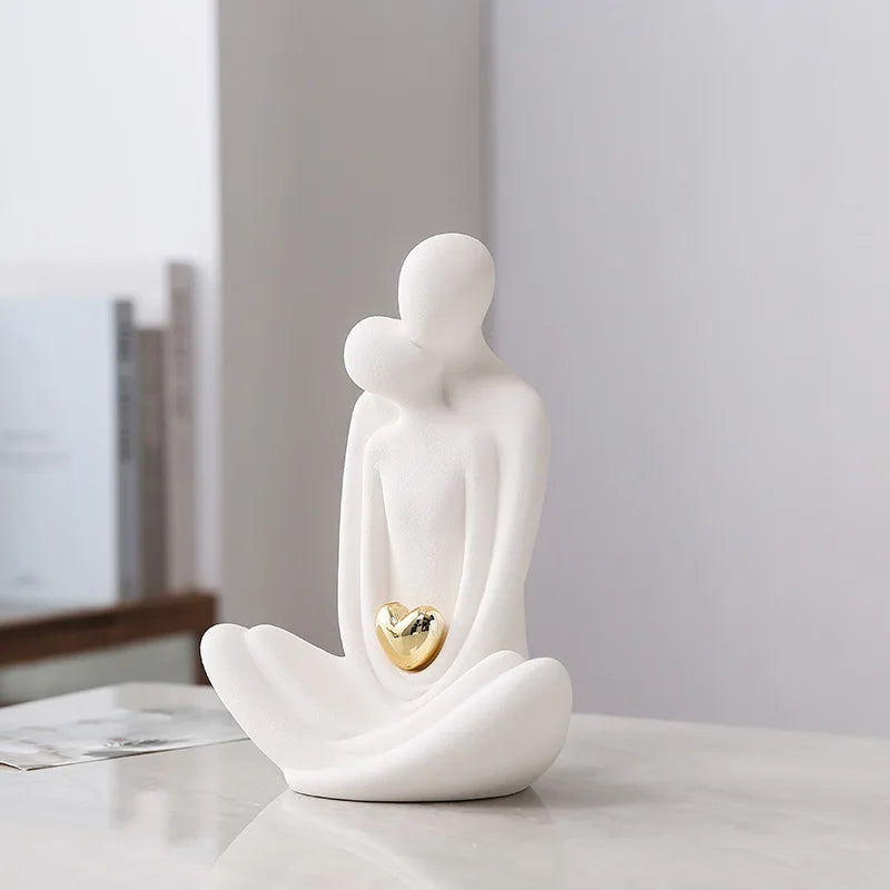 20cm Couple Figurines Ceramic Statue Hugging Lovers Tabletop Bedroom Bookshelf Decor
