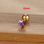 1PC Heart Stainless Steel Ear Studs Purple Crystal Stud 3-8mm
