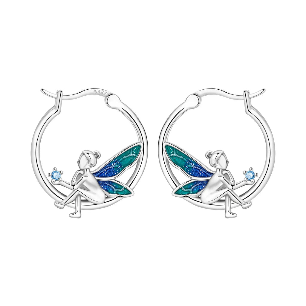925 Sterling Silver Blue Horseshoe Lotus Ear Studs Hoop Earrings Trendy Gift