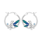 925 Sterling Silver Blue Horseshoe Lotus Ear Studs Hoop Earrings Trendy Gift