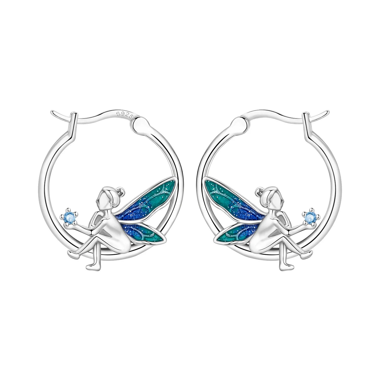 925 Sterling Silver Blue Horseshoe Lotus Ear Studs Hoop Earrings Trendy Gift