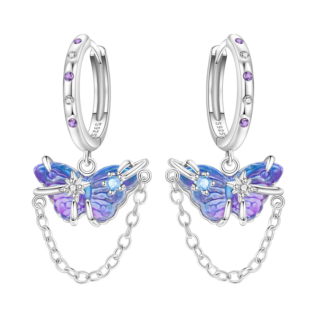 925 Sterling Silver Blue Iris Flower Drop Earrings Anniversary Jewellery Gift
