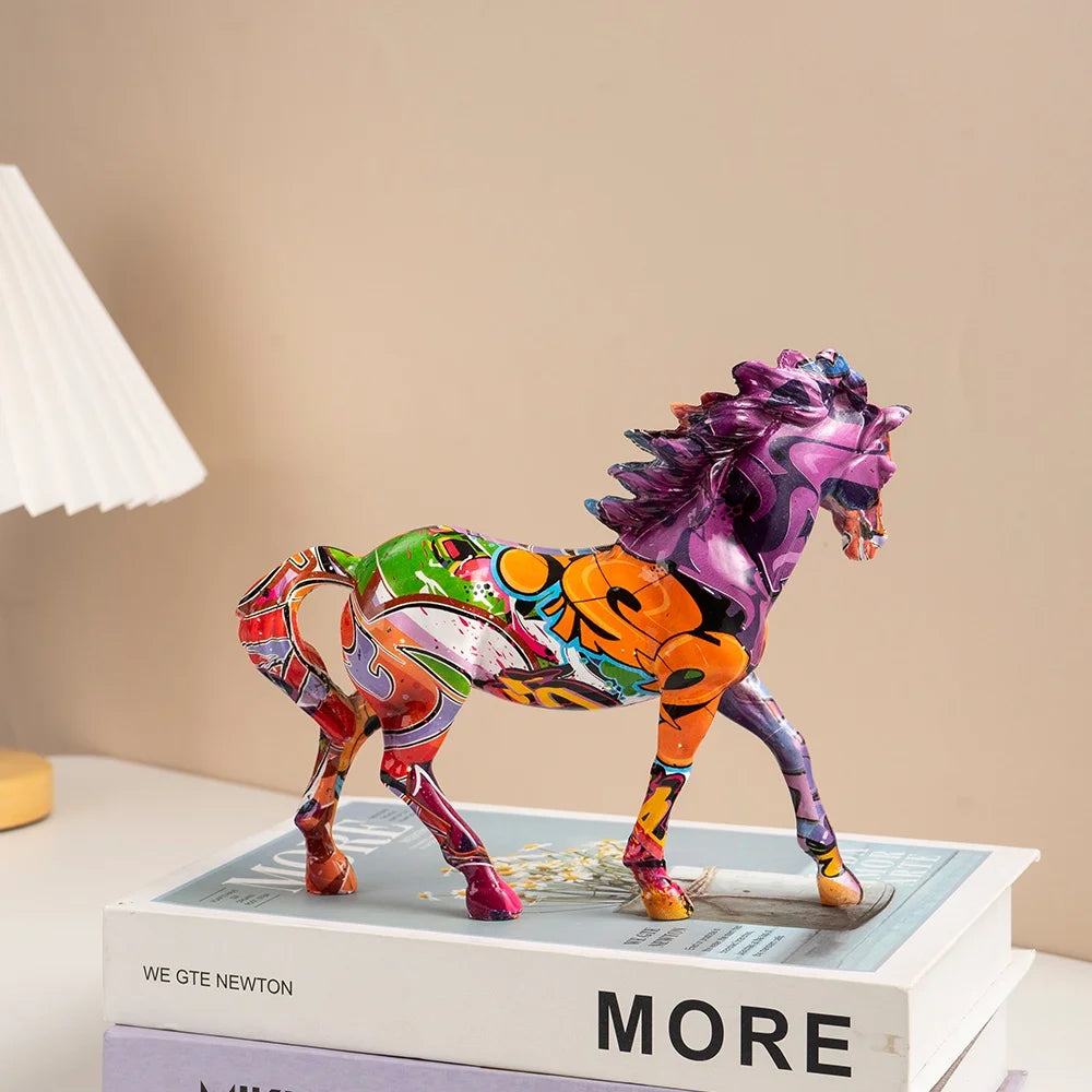 Street Art Colourful Horse Figurines Contemporary Room Office Desk Accessories Pony