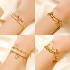 Gold Colour Stainless Steel Charm Bracelet Trendy Textured Jewellery