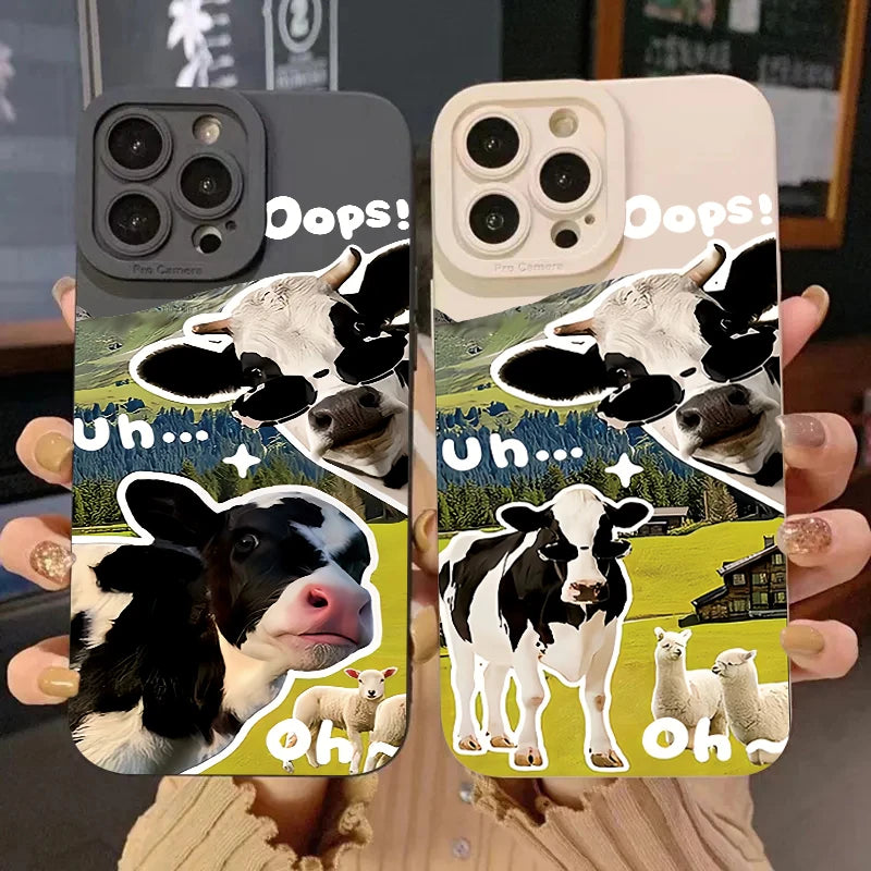 Korean Cute Sunglasses Cow Case for Redmi Note 13 12 11 Pro Plus