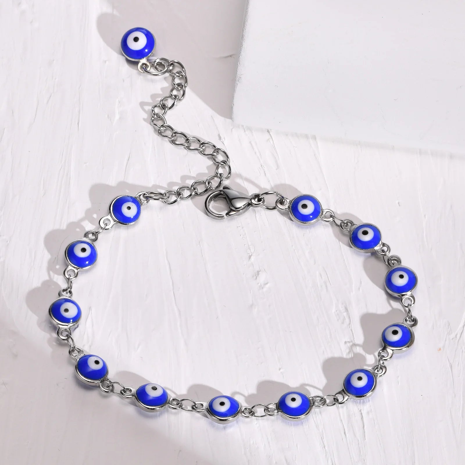 Evil Eye Bracelet,stainless Steel Chain Blue Eye Bracelet Stackable Adjustable Link, Protection Amulet Jewelry