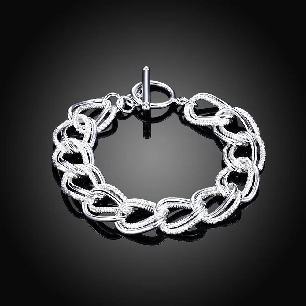 Square Solid Chain Bracelet 925 Sterling Silver Men Women Party Fashion Gift