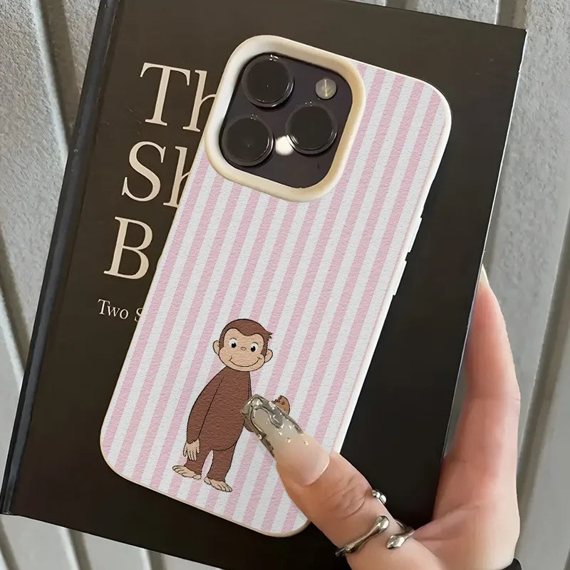 Striped Biscuit Monkey Lychee Case for iPhone 17 16 15 14 Pro Max