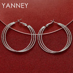 925 Sterling Silver 50mm Frosted 3 Circle Hoop Earrings Women Fashion Wedding