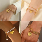 Gold Colour Stainless Steel Charm Bracelet Trendy Textured Jewellery
